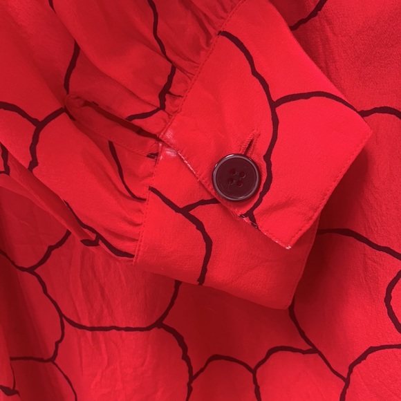 Vintage Red Silk Dress Size Medium or Large pattern Retro Size 10 Shift 80's 90' - Picture 6 of 13